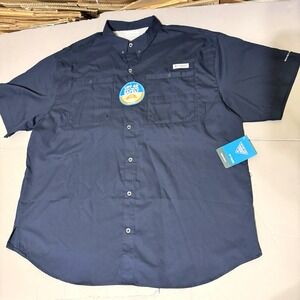 Columbia Fishing Shirt XXL 2XL Tamiami II Solid Navy Blue New Mens UPF 40 Vented
